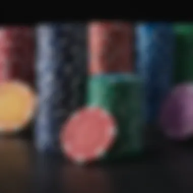 Close-up of poker chips in various colors