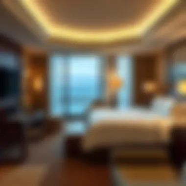 Luxurious guest room with elegant furnishings and ocean views