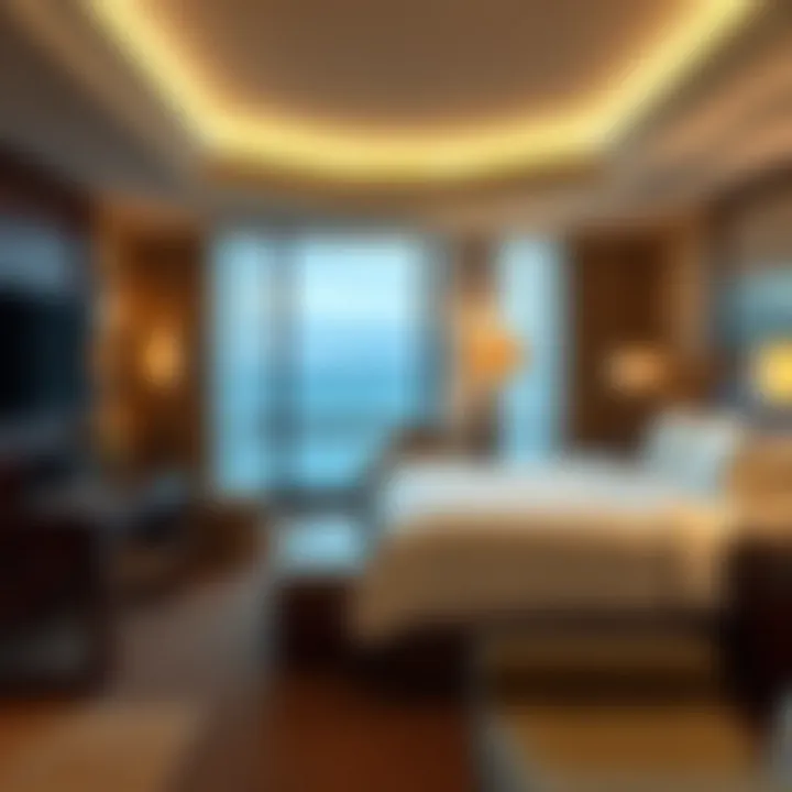 Luxurious guest room with elegant furnishings and ocean views