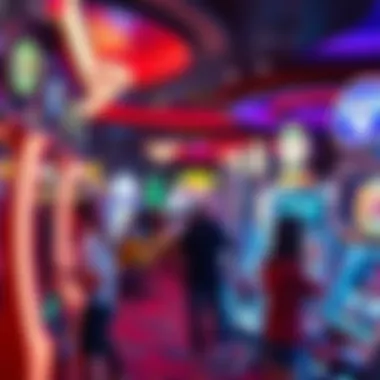 Engaging Casino Atmosphere A vibrant scene of a casino floor in Las Vegas filled with players engaging with claw machines.