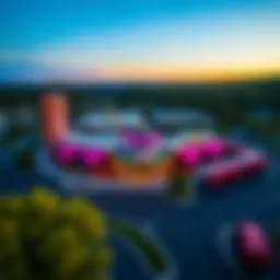 Aerial view of the casino in Greensburg, showcasing its vibrant exterior and surrounding landscape