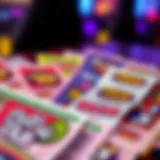 A close-up view of colorful pull tab tickets showcasing unique designs.