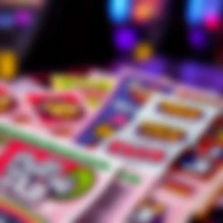 Diverse Designs of Pull Tab Tickets A close-up view of colorful pull tab tickets showcasing unique designs.