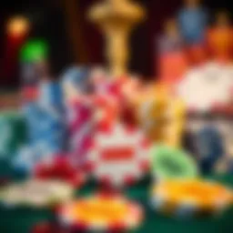 An array of colorful casino chips representing various bonus types.