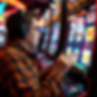 Strategizing Slot Choices Player analyzing slot machine options