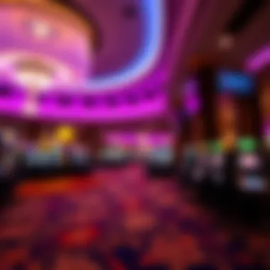 Luxurious Casino Atmosphere An elegant interior of a modern casino showcasing vibrant lighting and luxurious decor