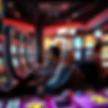 Social Enjoyment at Slot Machines Group of friends enjoying fun-only slot machines in a lively setting