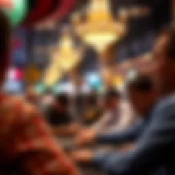 A bustling poker tournament scene showcasing players in action