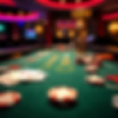 Close-up of a blackjack table with cards and chips