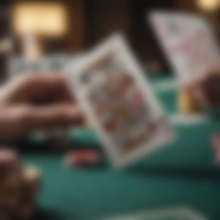 Close-up of blackjack cards showcasing strategic plays