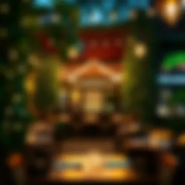 Charming Outdoor Ambiance An intimate outdoor dining space surrounded by twinkling lights and lush greenery.