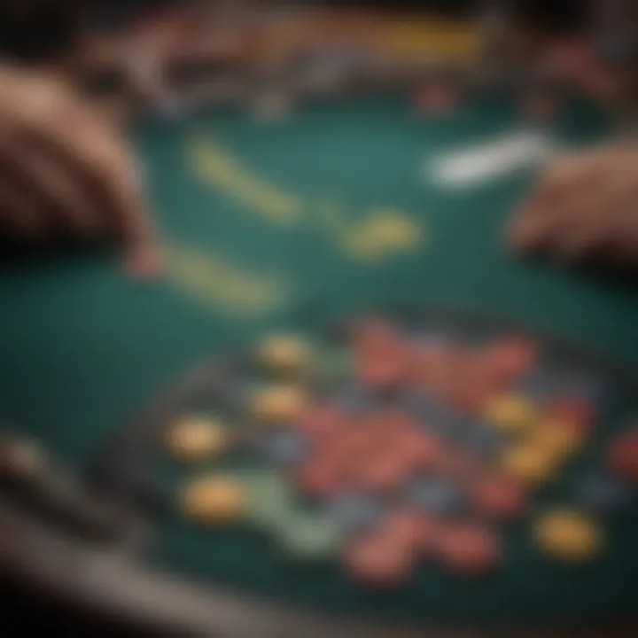 A strategic layout of poker chips on a felt table, illustrating effective chip management.