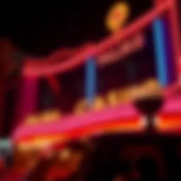 Exterior view of Palms Casino with vibrant neon lights