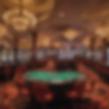 Luxurious casino floor filled with gaming tables and slot machines.